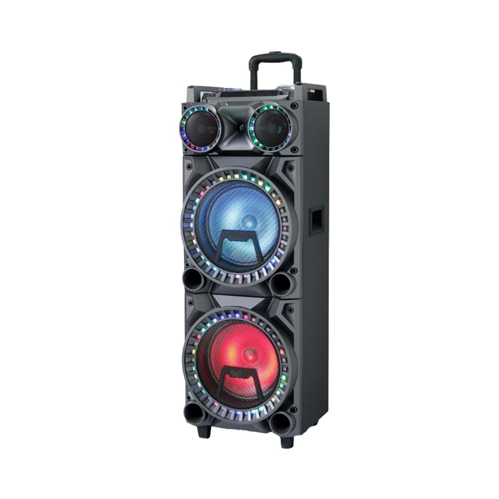 HEPU HP-973 Tekerlekli Party Hoparlör – 2 x 10” Woofer, 40W Güç, RGB Işık, 2 Kablosuz Mikrofon + Kumanda