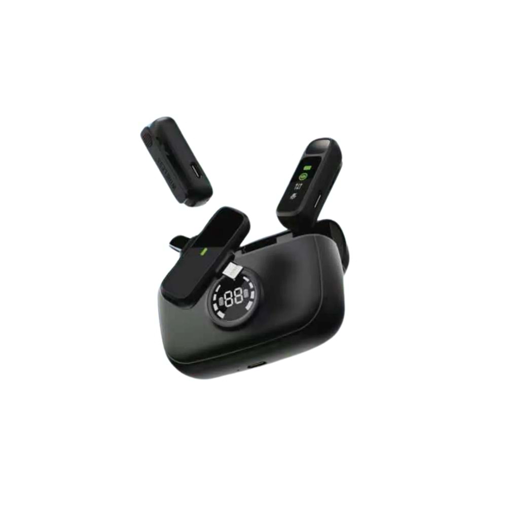 HEPU HP-K30 Kablosuz Mikrofon Seti – Dijital Göstergeli Şarj Kutulu, iOS/Type-C Uyumlu