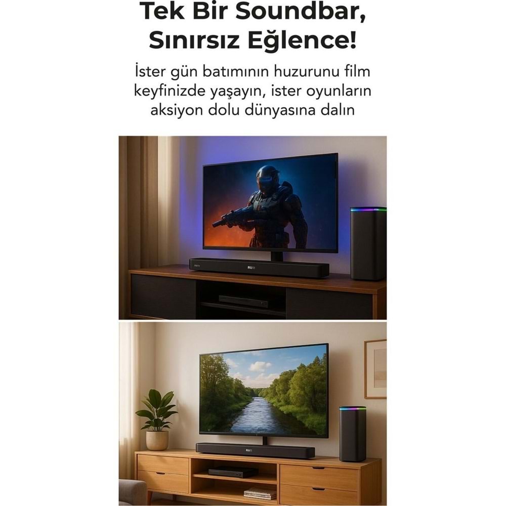 HEPU HP-TV06 Soundbar Kablosuz Ev Sinema Sistemi Stereo Hd Ses Kalitesi 100 Watt Amfi 80 Watt Soundbar Bt
