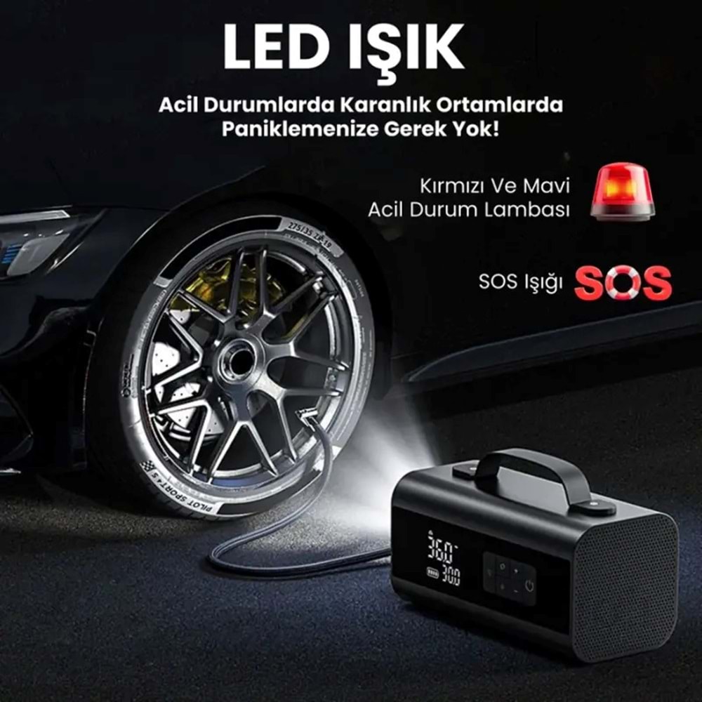 Harvox HX-JS001 10-In-1 Araç Jump Starter – 12000MAH Powerbank, Lastik Şişirme Pompası, Acil Marş Basma ve Akü Takviye Cihazı