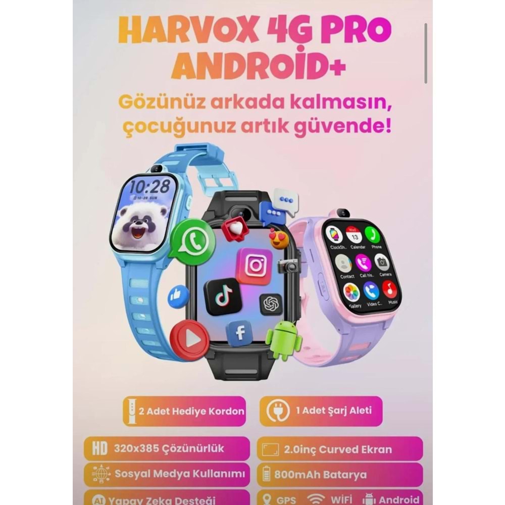 Harvox 4g Pro + Plus Android Sim Kartlı Akıllı Çocuk Saati | Gps Konum, Kamera, Görüntülü Görüşme