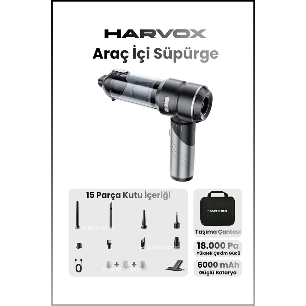 HARVOX 18000pa Güçlü Vakum Araç Süpürgesi Taşınabilir Çantalı 6000mAh Bataryalı Üflemeli