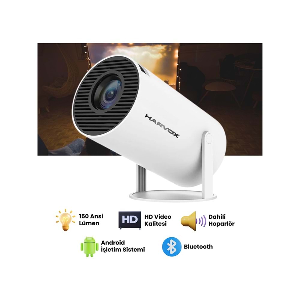 Harvox HY300 Pro Upgrade Projeksiyon Cihazı Taşınabilir Android Sistemli Wifi HDMI USB Destekli Projektör