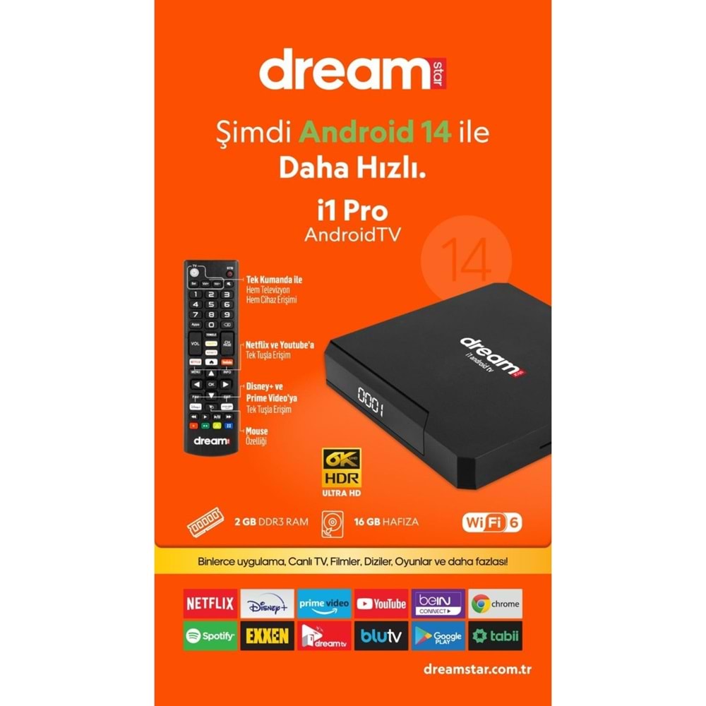 Dreamstar i1 Pro Android TV Box, Android 14, 6K Ultra HD