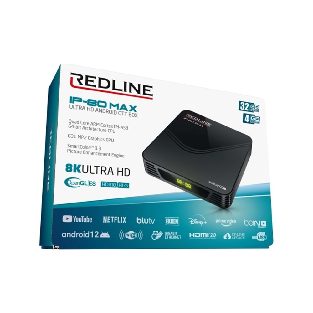 REDLİNE IP-80 Max Box Ultra HD Android OTT Box Wi-Fi HDMI USB Bağlantı