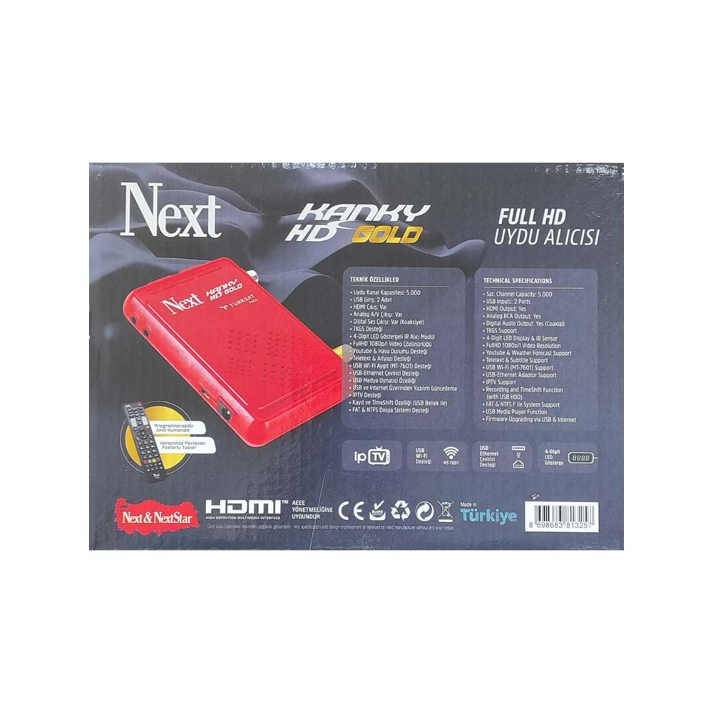 Next Kanky Gold Mini Uydu Alıcısı HDMI Bağlantı Özellikleri ile Full HD Görüntü Kalitesi