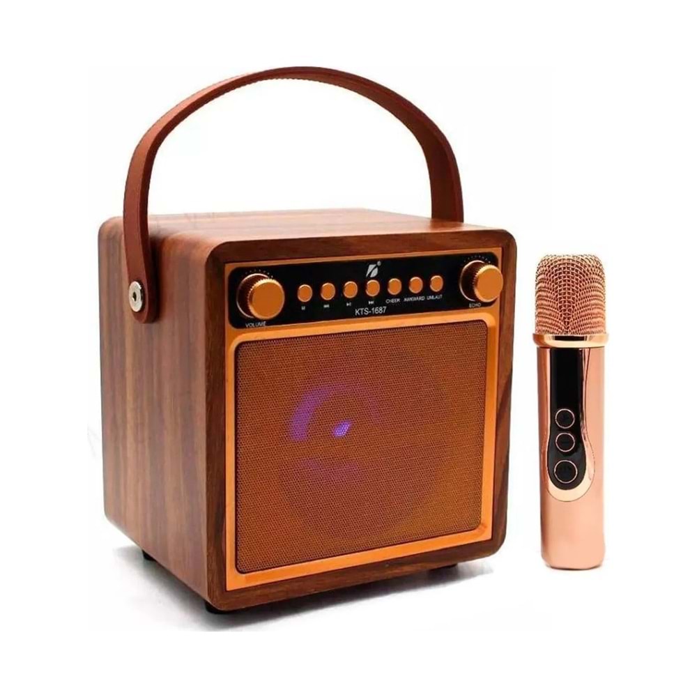 KTS-1687 Kablosuz Mikrofonlu Ledli Taşınabilir Bluetooth Hoparlör