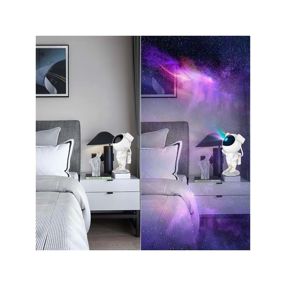 Buffer® Uzaktan Kumandalı ve Zamanlayıcılı Farklı Renk Işık Modlu Astronot Projektör Gece Lambası