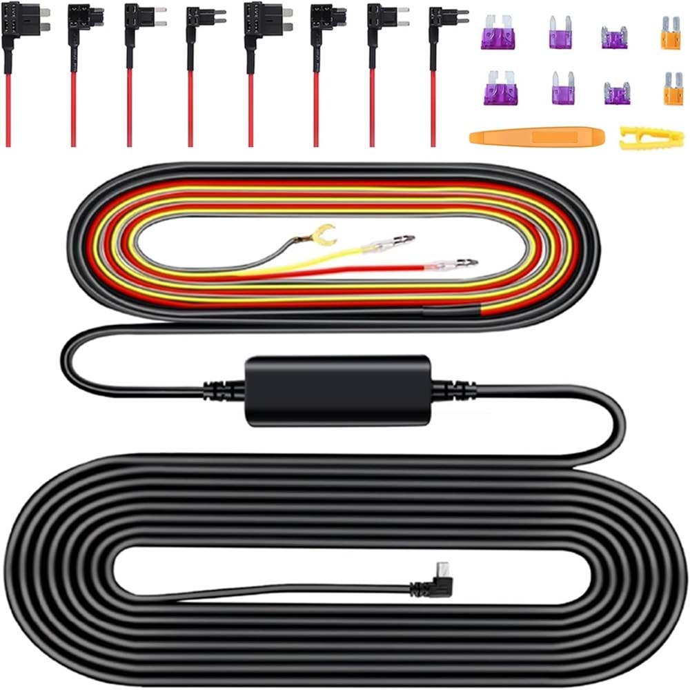 Alçak Gerilim Koruması için Çok Boyutlu, 10.5ft Tip C ile Dash Cam Hardwire Kiti, Park Modu, USB C Güç Bağlantı Noktası, 24H Park İzleme Etkinleştirir