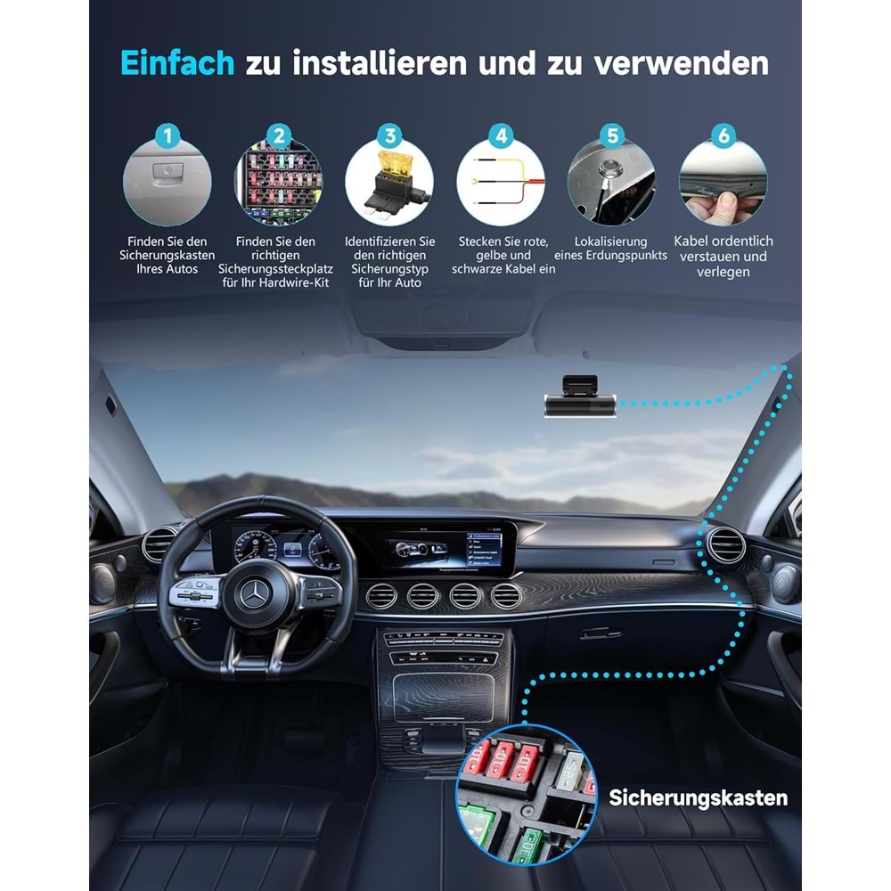 Alçak Gerilim Koruması için Çok Boyutlu, 10.5ft Tip C ile Dash Cam Hardwire Kiti, Park Modu, USB C Güç Bağlantı Noktası, 24H Park İzleme Etkinleştirir