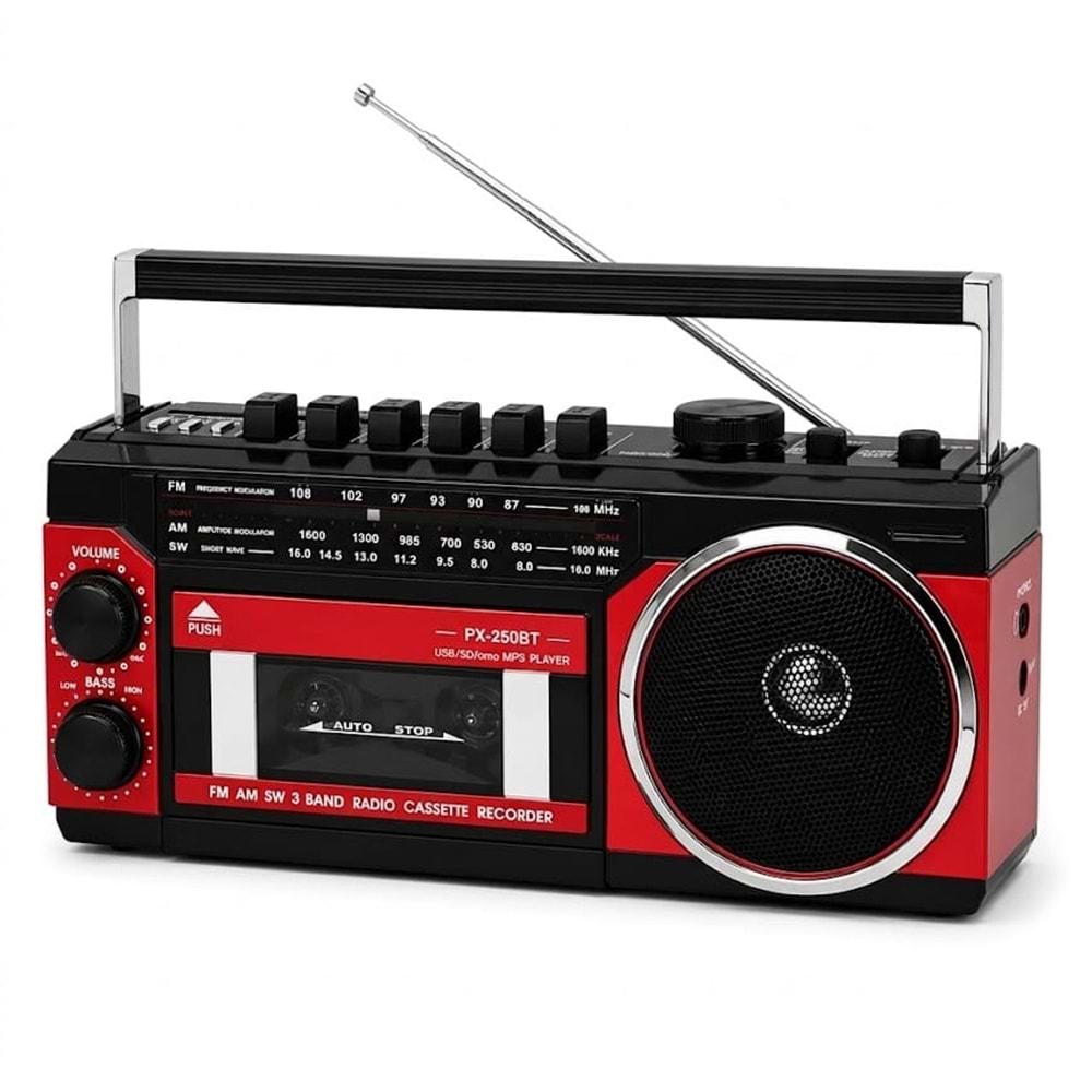 GLR PX-250BT Nostaljik Kaset Çalar Görünümlü Bluetooth Radyo Hoparlör