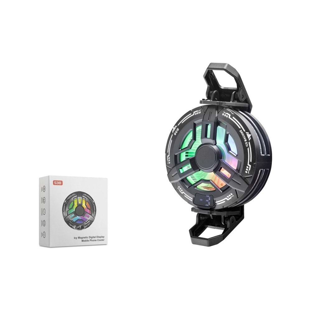 HADRON S38 Manyetik Klipsli Telefon Soğutucu Fan RGB Isı Göstergeli Siyah