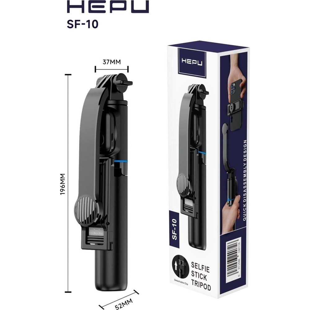 HEPU SF-10 Taşınabilir Selfie Stick Tripod – Çıkarılabilir Telefon Tutucu, Hızlı Kurulum