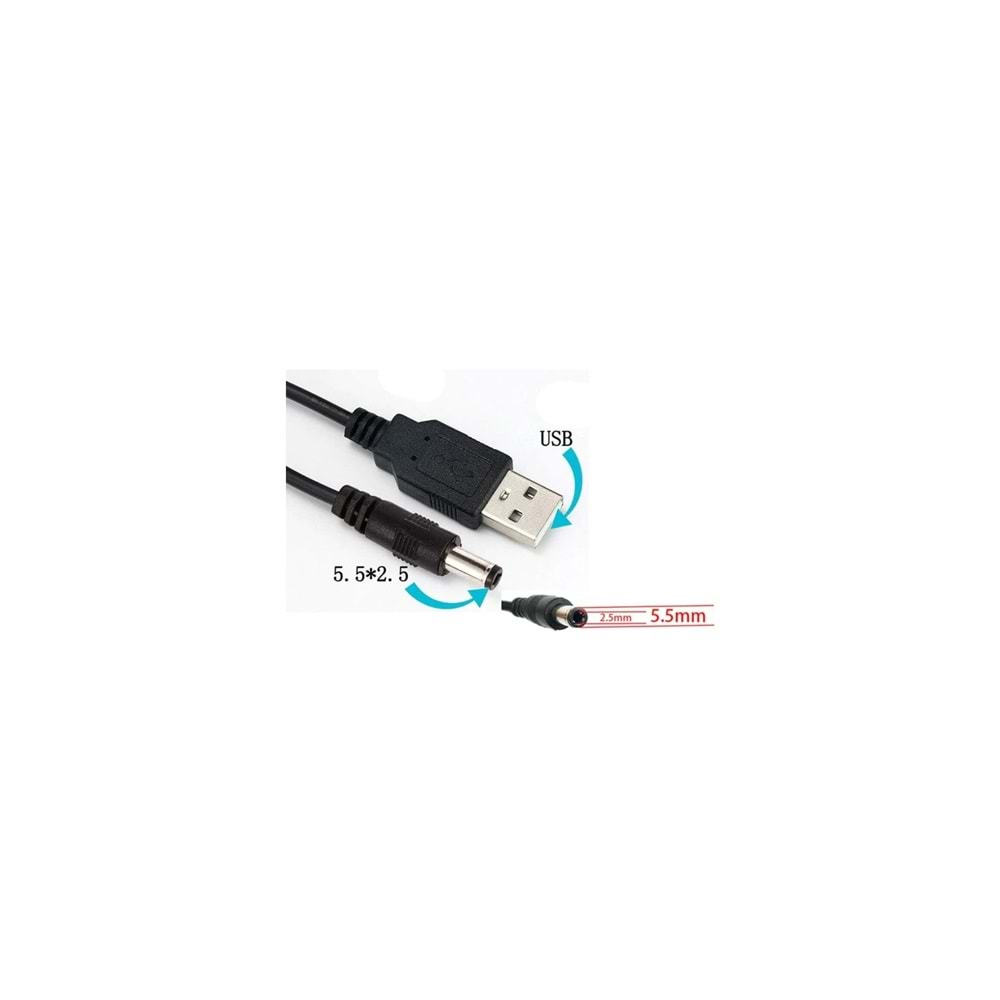 Usb To 5.5x2.5 Mm Dc Güç Kablosu 1 Metre
