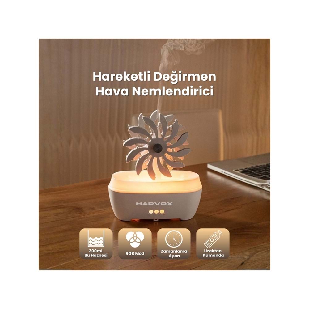 Harvox Hareketli Değirmen Hava Nemlendirici Aroma Difüzörü Aromaterapi Rgb Ledli Buhar Makinesi