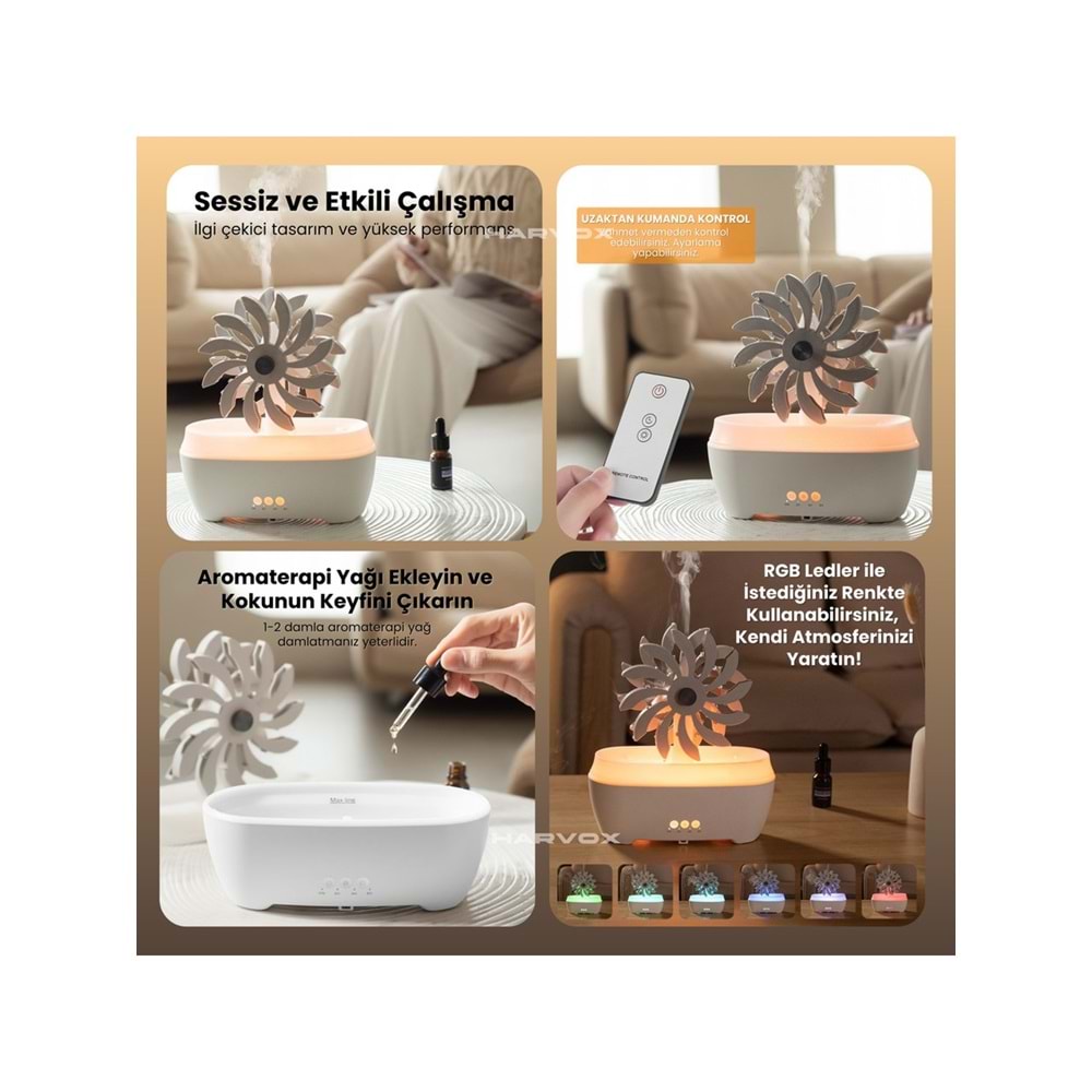 Harvox Hareketli Değirmen Hava Nemlendirici Aroma Difüzörü Aromaterapi Rgb Ledli Buhar Makinesi