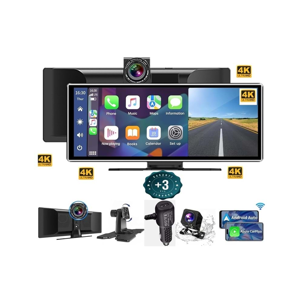 X1 Ekranlı Carplay Apple Android Uyumlu 10.2 Inç 4K Görüntü Arka/ön Görüş Kameralı Araç Ekranı