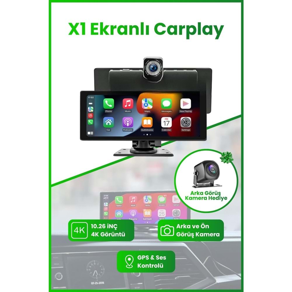 X1 Ekranlı Carplay Apple Android Uyumlu 10.2 Inç 4K Görüntü Arka/ön Görüş Kameralı Araç Ekranı