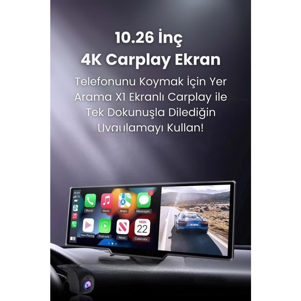 X1 Ekranlı Carplay Apple Android Uyumlu 10.2 Inç 4K Görüntü Arka/ön Görüş Kameralı Araç Ekranı