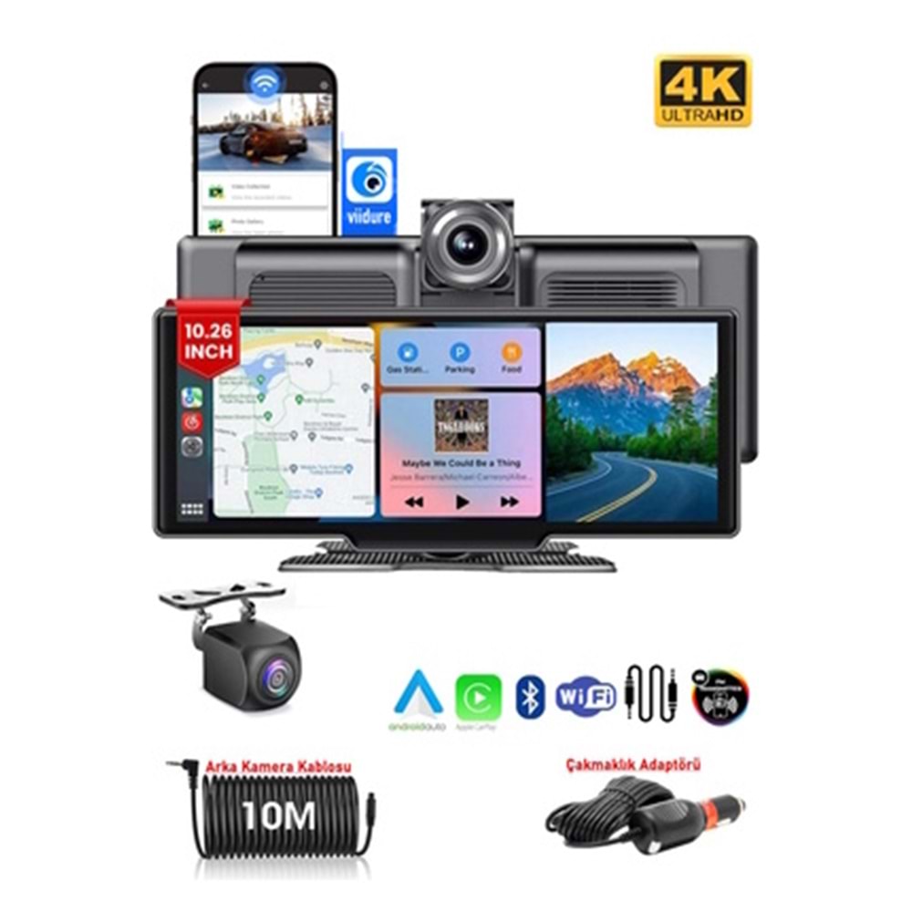 X1 Ekranlı Carplay Apple Android Uyumlu 10.2 Inç 4K Görüntü Arka/ön Görüş Kameralı Araç Ekranı