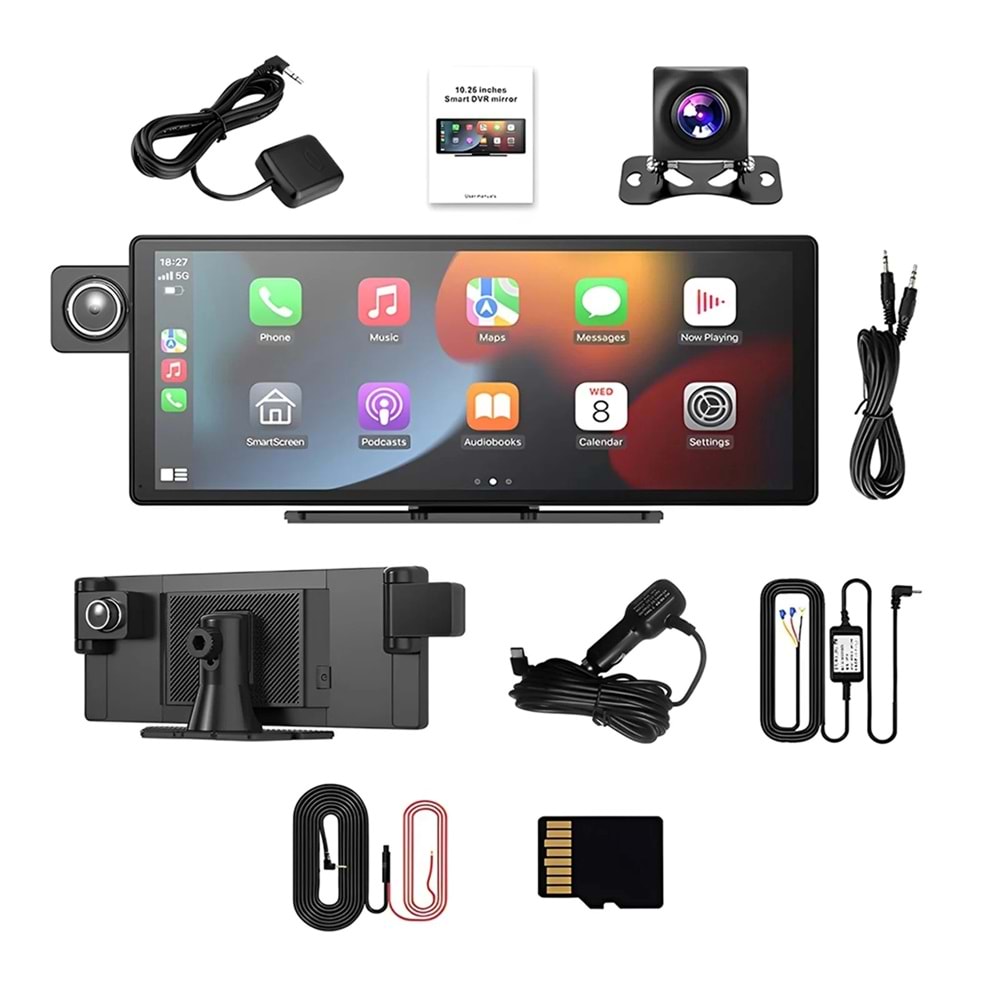 X3 Taşınabilir Kablosuz CarPlay Çok Dilli Araba Video Kaydedici Araba Kamerası Otomatik Kamera 10.26 inç Araba Cep Telefonu APP Kontrolü Araba Oynatıcısı