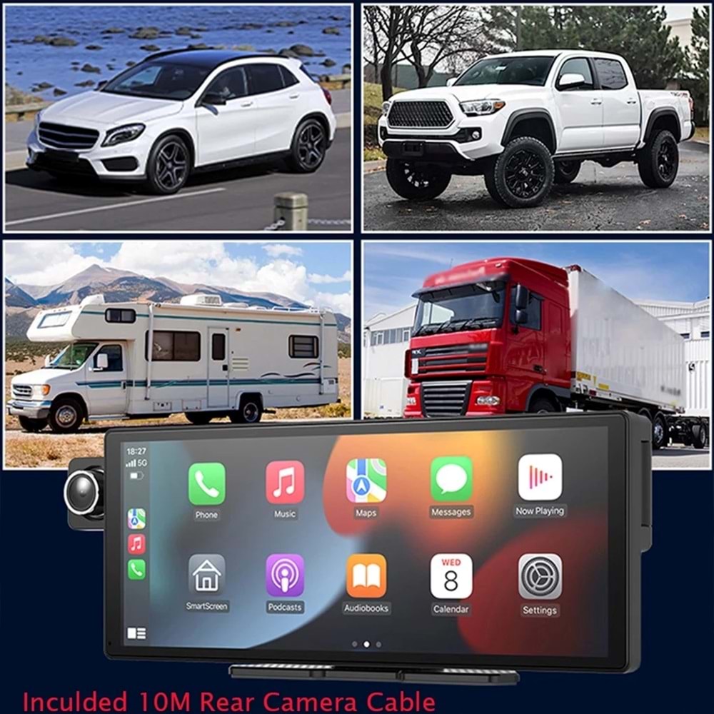X3 Taşınabilir Kablosuz CarPlay Çok Dilli Araba Video Kaydedici Araba Kamerası Otomatik Kamera 10.26 inç Araba Cep Telefonu APP Kontrolü Araba Oynatıcısı