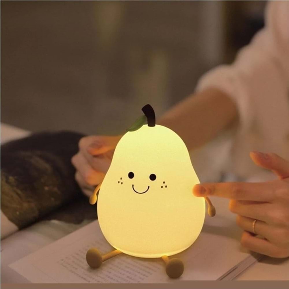 Renkli Usb Şarj Edilebilir Armut Gece Lambası, Silikon, Hediyelik Eşya, Çocuk Gece Lambası