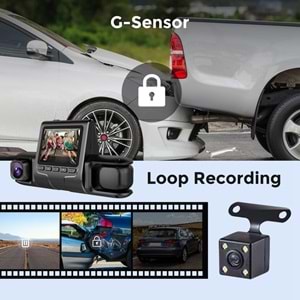 Araba DVR Kamera 3 Kamera Lens 1080 P HD Dash Kamera Video Kaydedici Siyah 24 H Park Izleme Dashcam