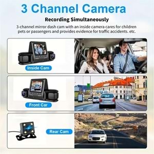 Araba DVR Kamera 3 Kamera Lens 1080 P HD Dash Kamera Video Kaydedici Siyah 24 H Park Izleme Dashcam