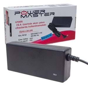 POWERMASTER PM-12232 24 VOLT - 1.5 AMPER 5.5*2.5 UÇLU PLASTİK KASA MASAÜSTÜ ADAPTÖR