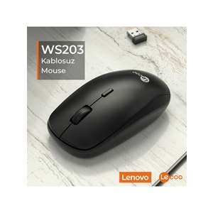 LENOVO LECOO WS203 2400 DPI 4 TUŞLU KABLOSUZ MOUSE SİYAH