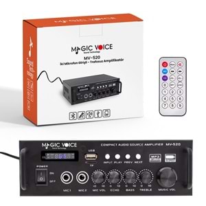 MAGICVOICE MV-520 30W USB/SD/UK BLUETOOTH EKO-2 MİK.TDA 7377 Lİ *2 GİRİŞ UK'LI 220/12V TRAFOSUZ ANFİ