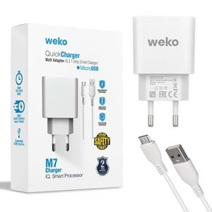 WEKO WK-21436 M7 2.1 AMPER ŞARJ BAŞLIK ADAPTÖRÜ + MICRO USB KABLO