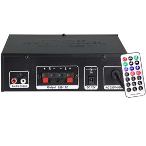 NOTEL NOT-306 2X20W 4-8 OHM USB/SD GİRİŞLİ BLUETOOTH'LU 2 MİKROFON GİRİŞLİ TRAFOSUZ STEREO MİNİ ANFİ