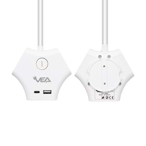 VEA VE-G903YC 3'LÜ USB+ TYPE-C GİRİŞLİ ANAHTARLI 1.5 METRE GRUP PRİZ