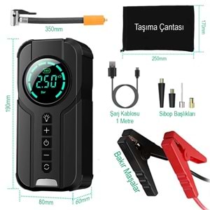 POWERMASTER PM-25006 POWERBANK AKÜ ŞARJ LASTİK HAVA KOMPRESÖRÜ ŞİŞİRİCİ TAŞINABİLİR DİJİTAL KABLOSUZ EL FENERİ