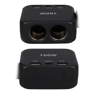 OLESSON 1655 12-24V TYPE-C + ÇİFT USB-A GİRİŞLİ 100W 2'Lİ ARAÇ ÇAKMAK ÇOKLAYICI