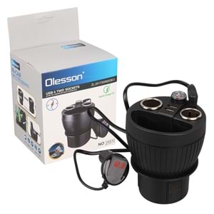 OLESSON 1640 12-24V ÇİFT USB GİRİŞLİ 120W 80CM KABLOLU DİJİTAL VOLTAJ EKRANLI 2'Lİ ARAÇ ÇAKMAK ÇOKLAYICI