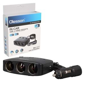 OLESSON 1636 12-24V ÇİFT USB GİRİŞLİ 100W 70 CM KABLOLU 3'LÜ ARAÇ ÇAKMAK ÇOKLAYICI