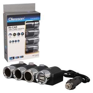 OLESSON 1508 12-24V ÇİFT USB GİRİŞLİ 120W 80CM KABLOLU 3'LÜ ARAÇ ÇAKMAK ÇOKLAYICI