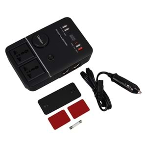 OLESSON 1661 DC 12-24V 200W OTO ARAÇ POWER İNVERTER 2X ÇAKMAK GİRİŞİ - 2X TYPE-C - 4X USB - 2X 220V ÜNİVERSAL PRİZ