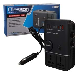 OLESSON 1661 DC 12-24V 200W OTO ARAÇ POWER İNVERTER 2X ÇAKMAK GİRİŞİ - 2X TYPE-C - 4X USB - 2X 220V ÜNİVERSAL PRİZ