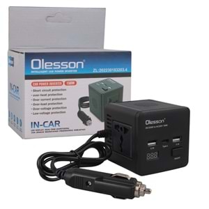 OLESSON 1663 DC 12-24V 150W OTO ARAÇ POWER İNVERTER TYPE-C - ÇİFT USB'Lİ - 220V ÜNİVERSAL PRİZ