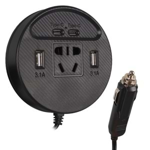 OLESSON 1667 DC 12-24V 150W OTO ARAÇ POWER İNVERTER ÇİFT TYPE-C - ÇİFT USB'Lİ - 220V ÜNİVERSAL PRİZ GİRİŞLİ