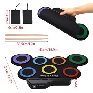 MAGICVOICE G3002R 7 PED GÖKKUŞAĞI RENKLİ ELEKTRONİK ROLL UP DAVUL KİTİ