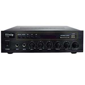 KÖNİG K-100 USB-BLUETOOTH DESTEKLİ 2 MİK. GİRİŞ 8 OHM 100/70V 80 WATT TRAFOLU ANFİ