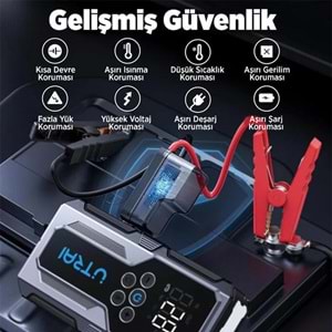 UTRAI JS-9 12-24V AKÜ ŞARJ POWERBANK LASTİK HAVA KOMPRESÖRÜ ŞİŞİRİCİ TAŞINABİLİR DİJİTAL KABLOSUZ EL FENERİ