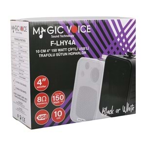 MAGICVOICE F-LHY4A 10 CM 4'' 10 W (MAX:150W) BEYAZ ÇİFTLİ USB'Lİ TRAFOLU SÜTUN HOPARLÖR (2'Lİ TAKIM)