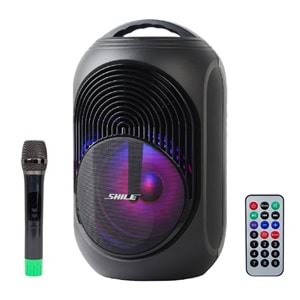 SHILE SL-2018A EL MİKROFONLU-2 MİK GİRİŞ-2 GİTAR GİRİŞLİ-KUMANDALI USB/SD/BT/FM IŞIKLI TAŞINABİLİR ŞARJLI SEYYAR ANFİ