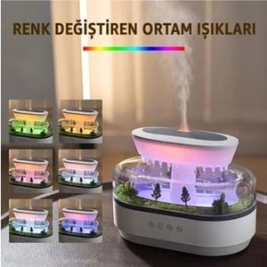 Yağmur Damlası Hava Nemlendirici Aromaterapi Difüzör Dinlendirici Sesler Ambiyans 7 Renk Rgb